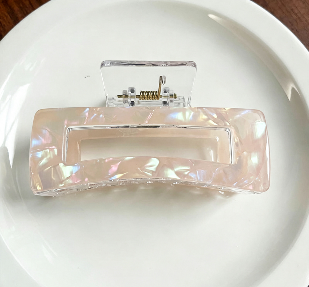 Holographic Open Rectangle Hair Claw Clip - Light_Orange