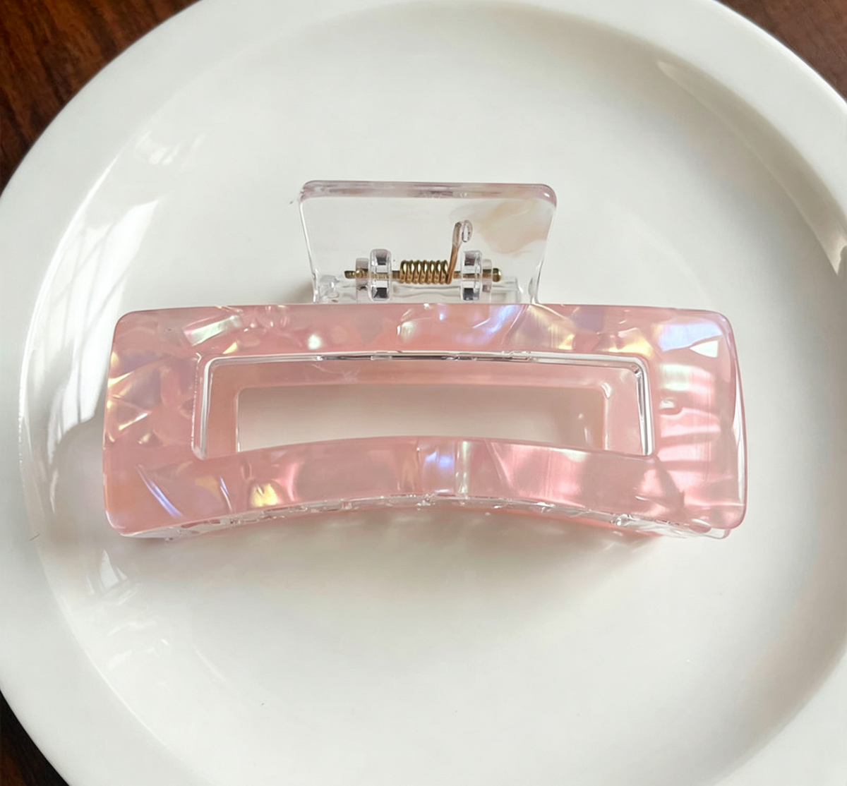 Holographic Open Rectangle Hair Claw Clip - Light_Pink
