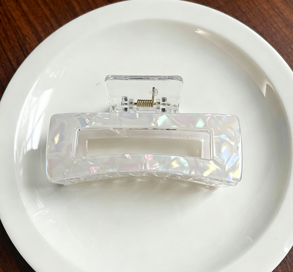 Holographic Open Rectangle Hair Claw Clip - Light_White