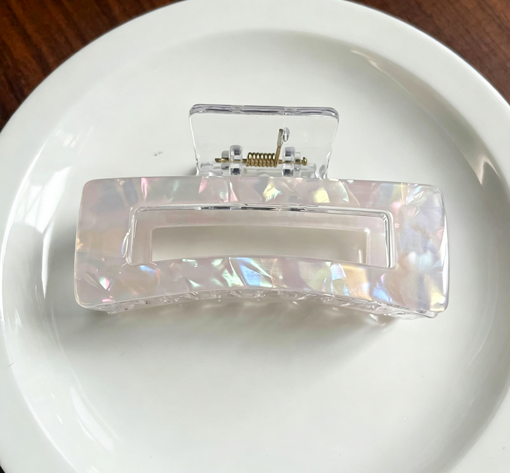 Holographic Open Rectangle Hair Claw Clip - Off_White