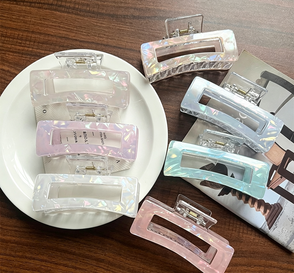 Holographic Open Rectangle Hair Claw Clip