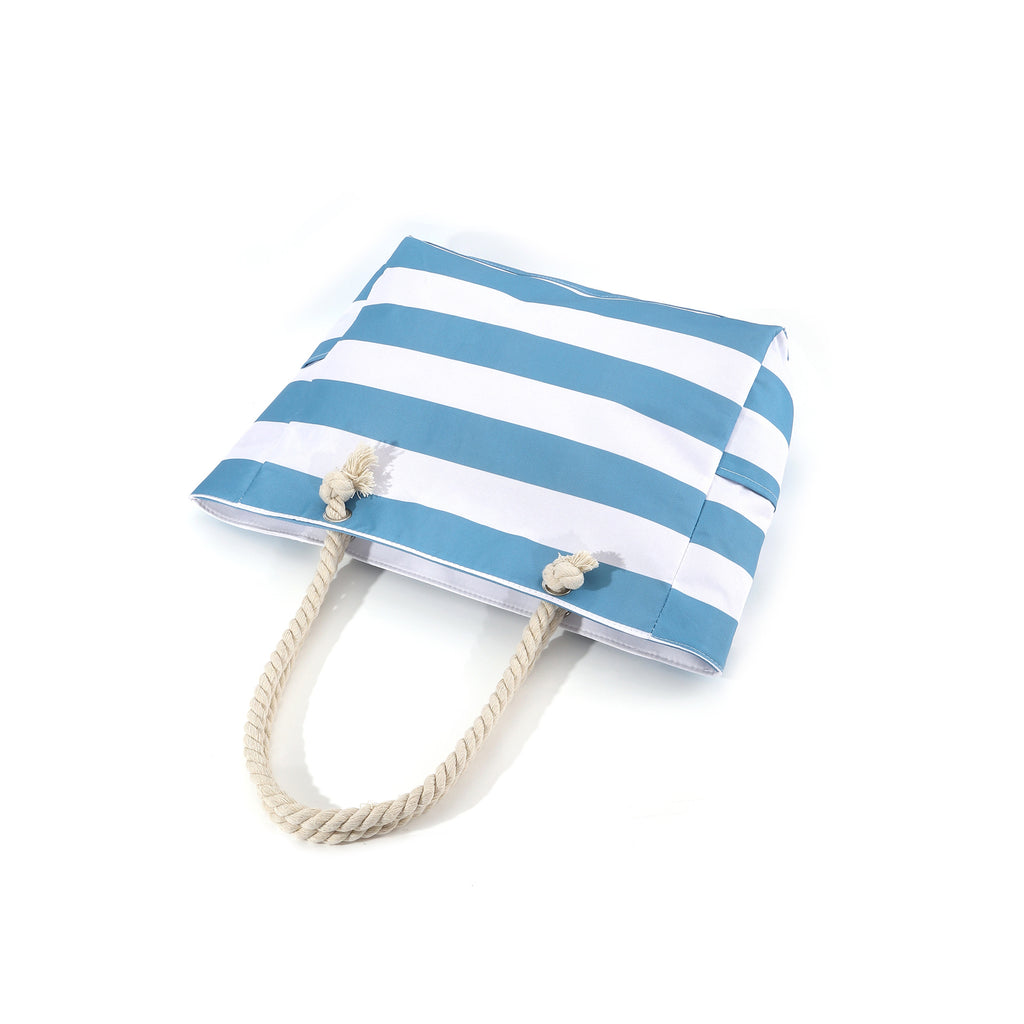 Rope Handle Printed Canvas Beach Tote - Stripes - 3