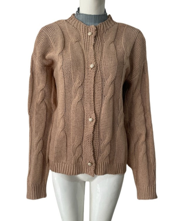 Cable Knit Button Front Cardigan Sweater - Khaki