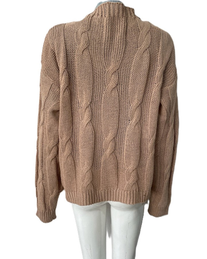 Cable Knit Button Front Cardigan Sweater - Khaki - 1