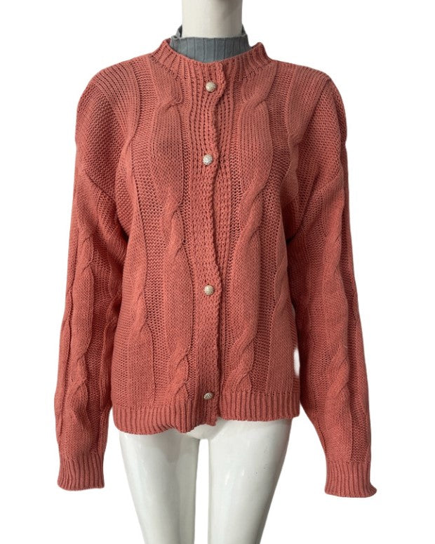 Cable Knit Button Front Cardigan Sweater - Orange