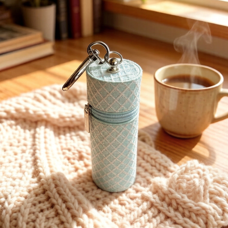 Quilted Lipstick Case Keychain Bag Charm - Blue
