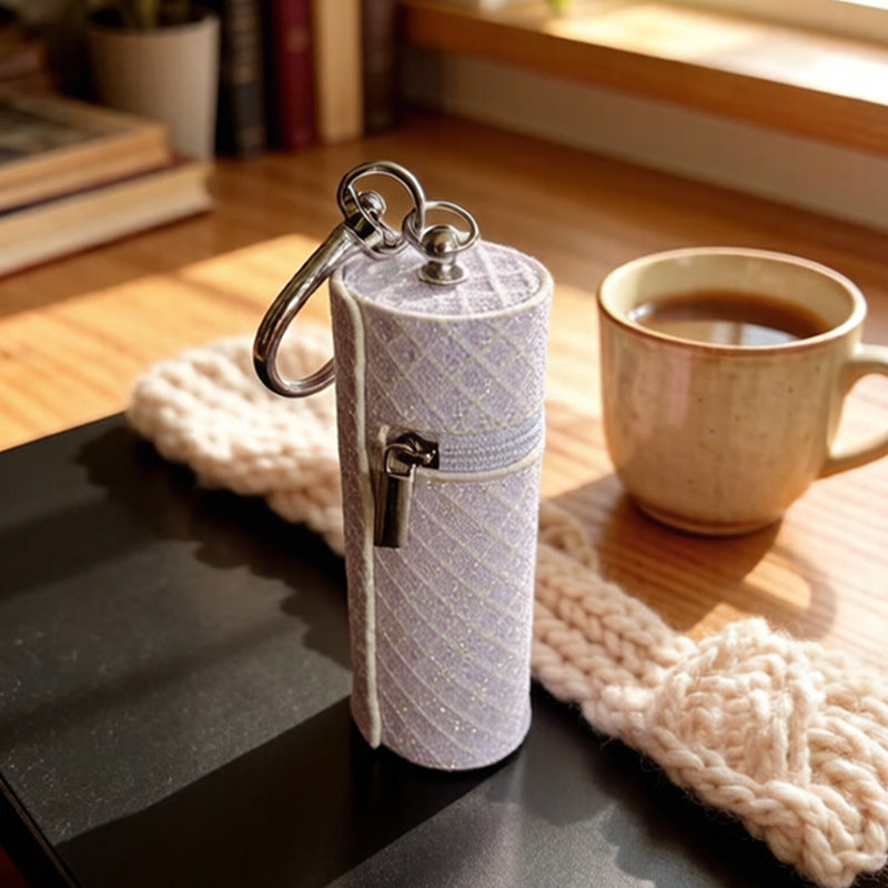 Quilted Lipstick Case Keychain Bag Charm - Purple