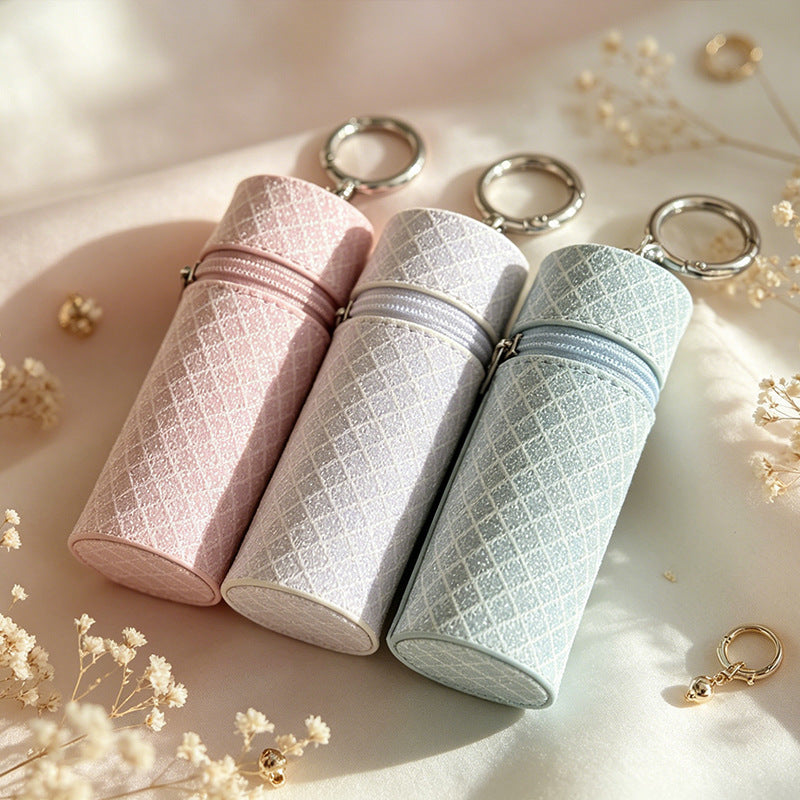 Quilted Lipstick Case Keychain Bag Charm