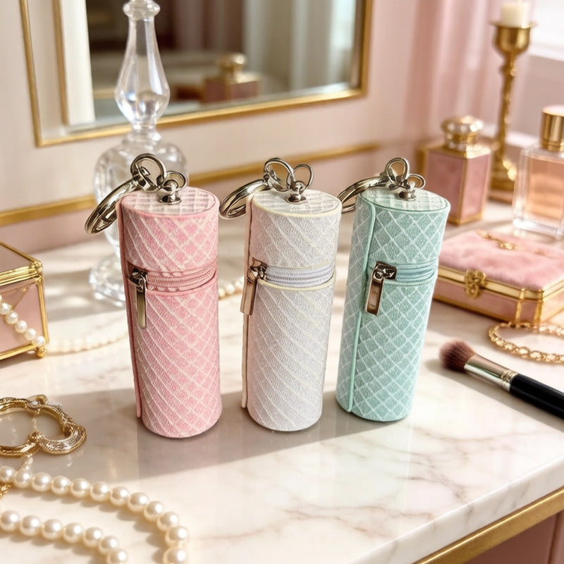 Quilted Lipstick Case Keychain Bag Charm - view 2