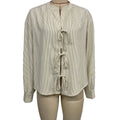 Pinstripe Bow Tie Front Relaxed Blouse - Khaki