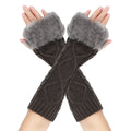 Long Cable Knit Fingerless Arm Warmers - Dark-Grey