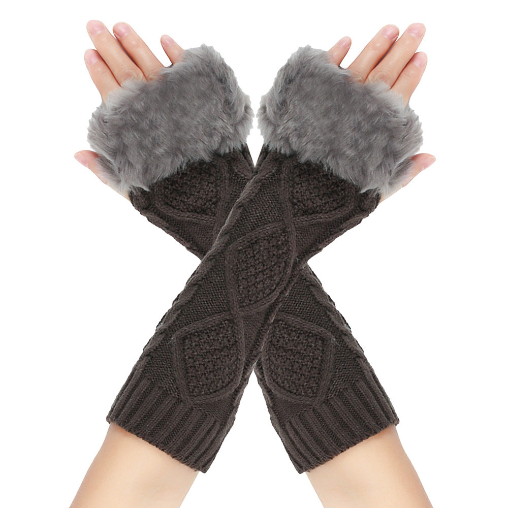 Long Cable Knit Fingerless Arm Warmers - Dark-Grey