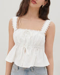 Lace Trim Drawstring Peplum Tank Top - White