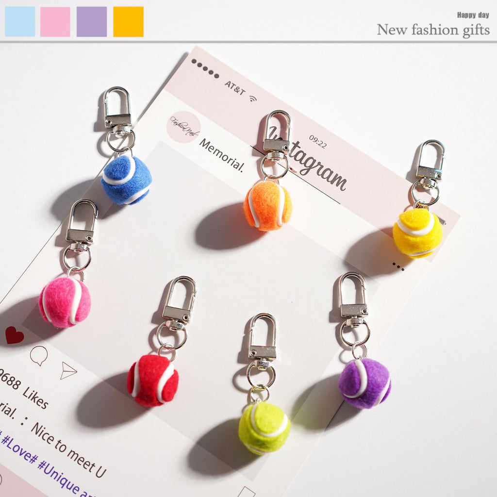 Mini Tennis Ball Plush Bag Charm Keychain - NO-7