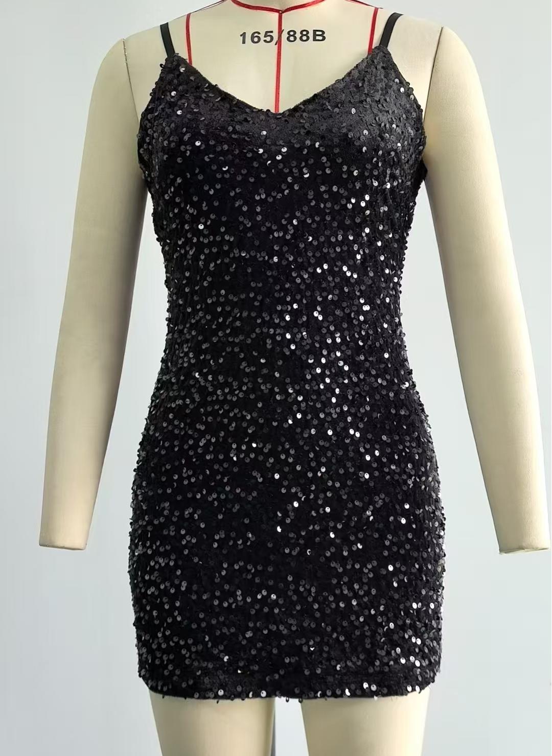Sequin Bow Back Bodycon Cami Mini Dress - Black