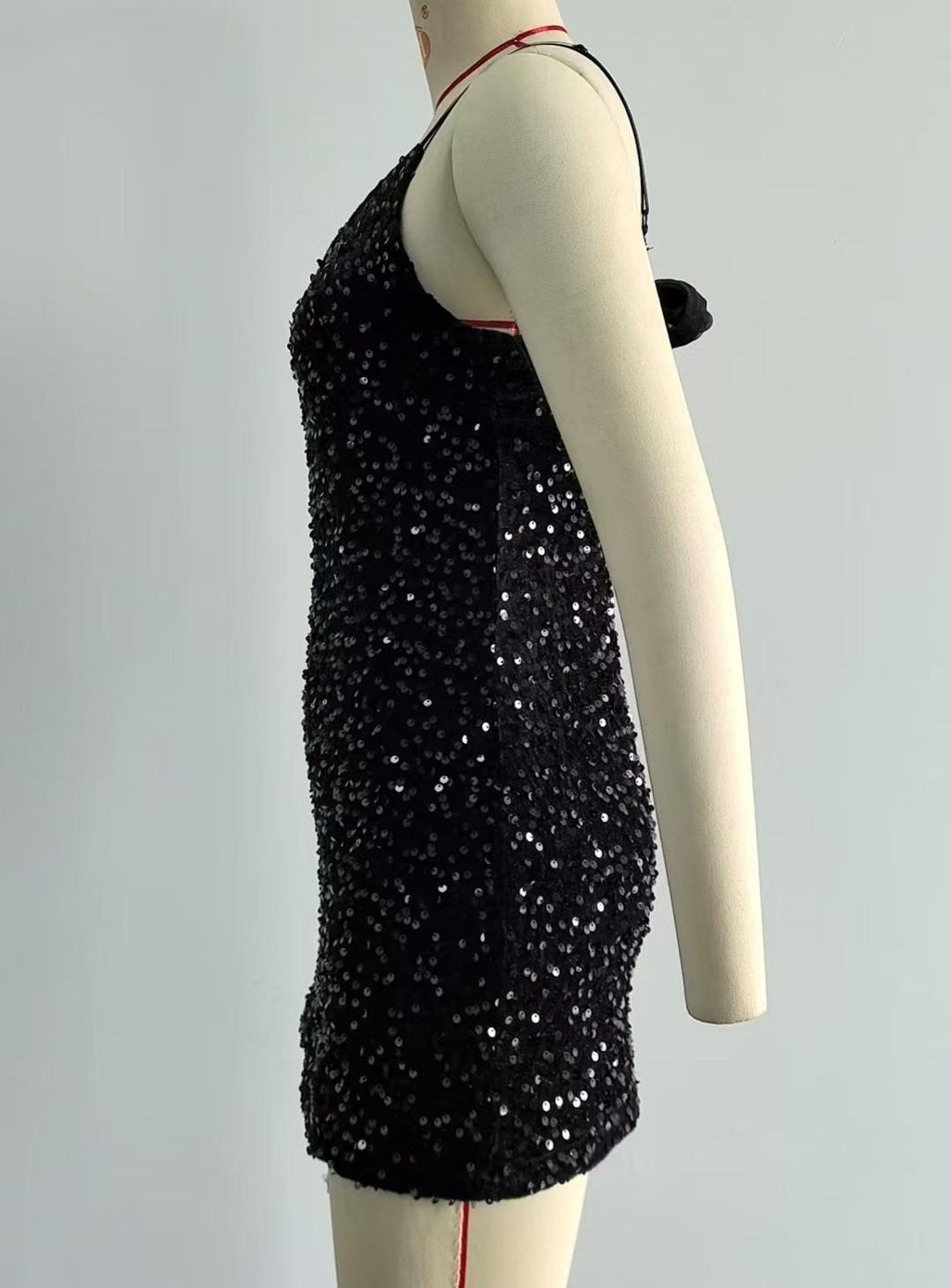 Sequin Bow Back Bodycon Cami Mini Dress - Black - 1