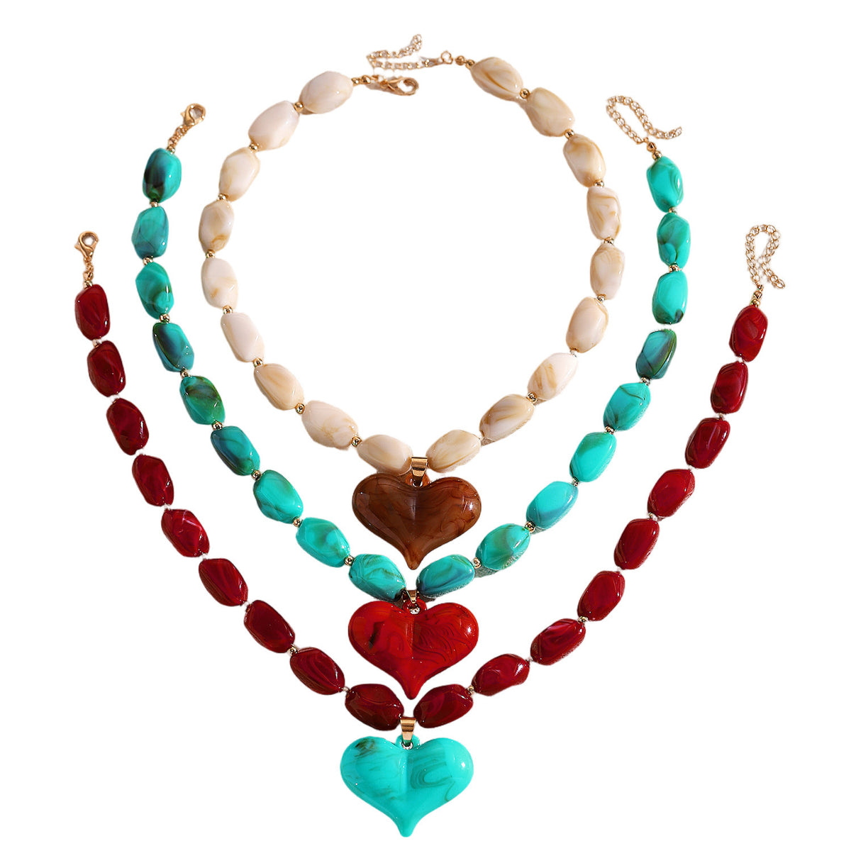 Chunky Beaded Heart Pendant Statement Necklace