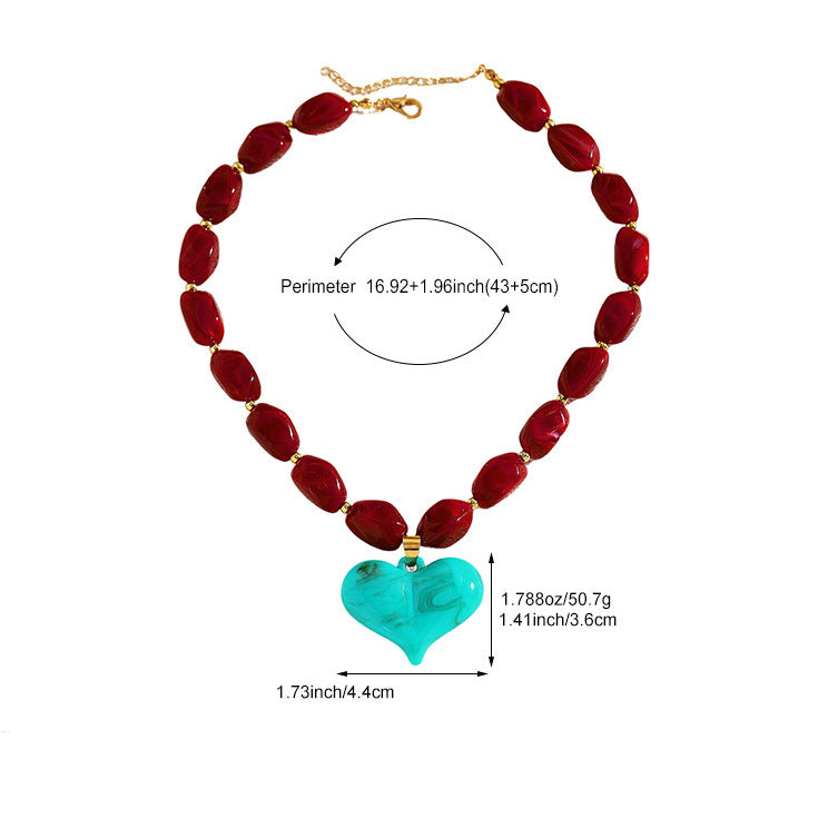 Chunky Beaded Heart Pendant Statement Necklace - view 1
