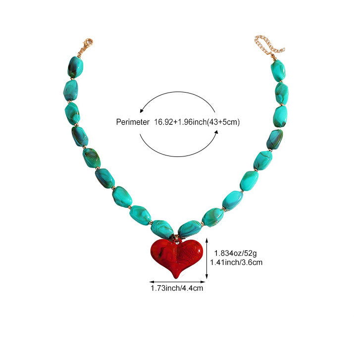 Chunky Beaded Heart Pendant Statement Necklace - view 2