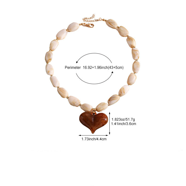 Chunky Beaded Heart Pendant Statement Necklace - view 3