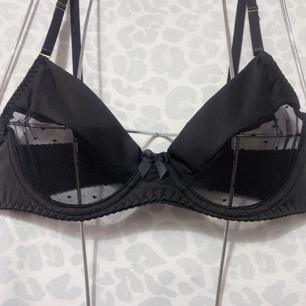 Black Polka Dot Mesh Underwire Garter Belt Set