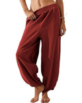 Balloon Leg Harem Pants With Smocked Waistband - Red