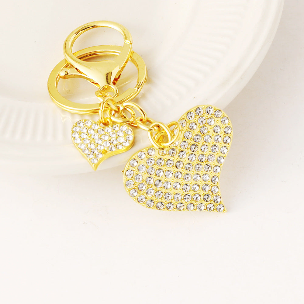 Pave Rhinestone Heart Charm Keychain - Gold