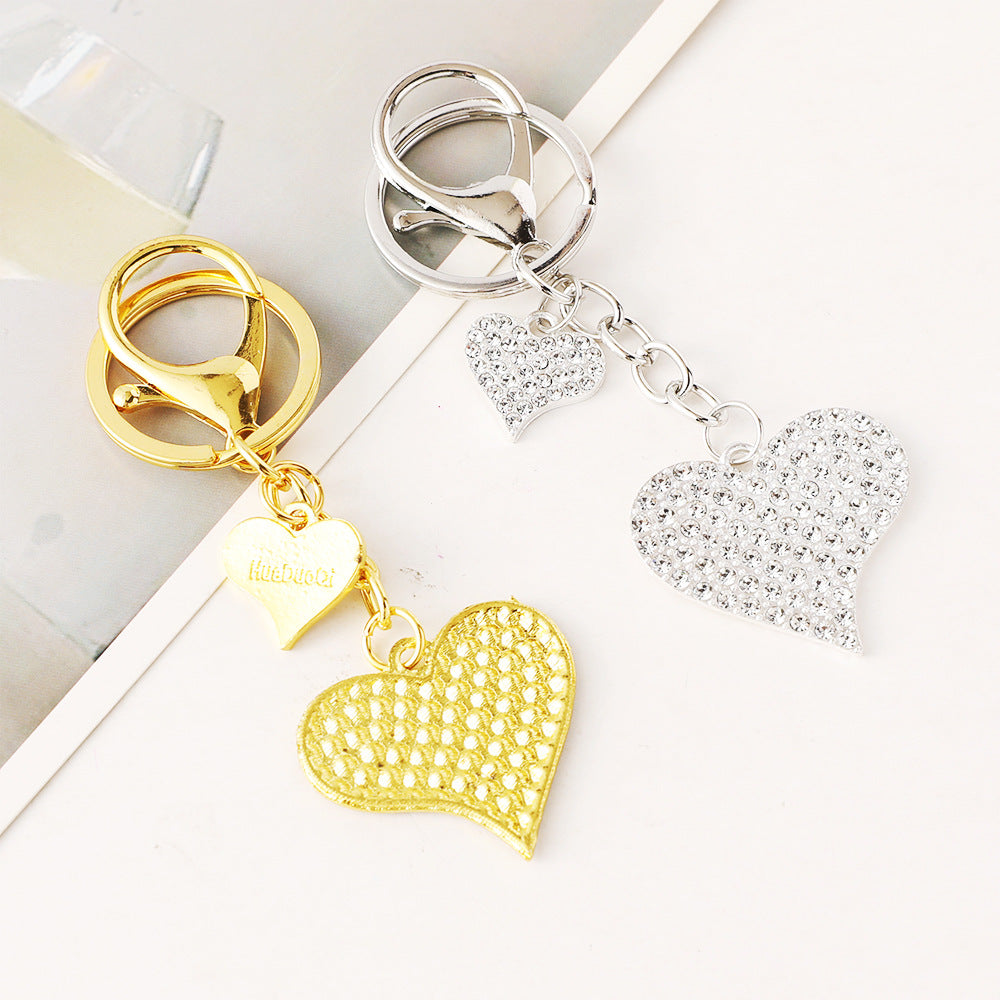 Pave Rhinestone Heart Charm Keychain - Gold - 1