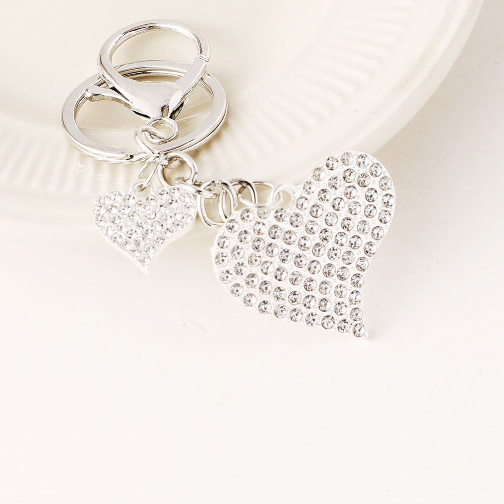 Pave Rhinestone Heart Charm Keychain - Silvery
