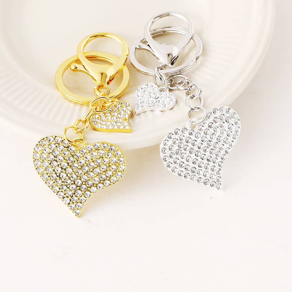 Pave Rhinestone Heart Charm Keychain