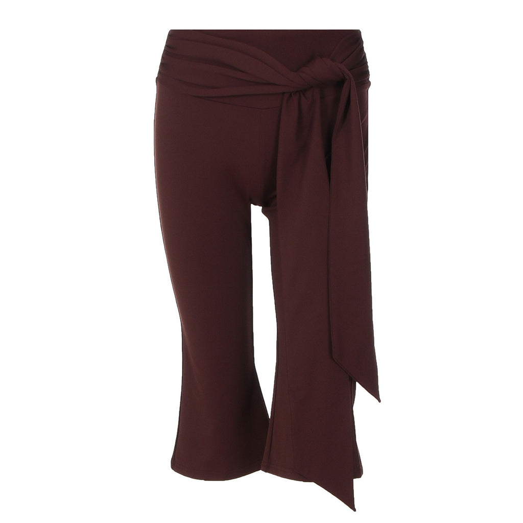 Tie Waist Stretch Knit Flare Capri Pants