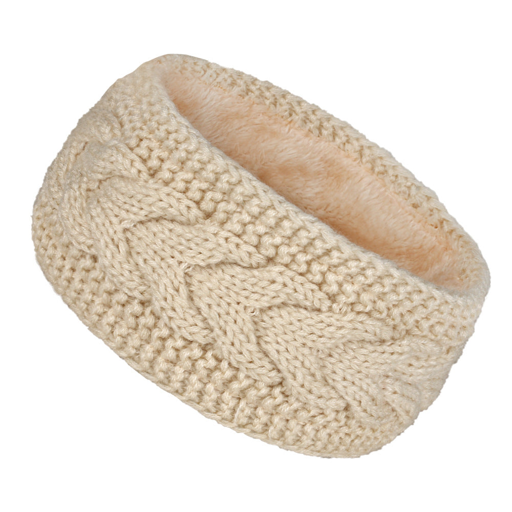Extra Wide Plush Lined Cable Headband - Beige