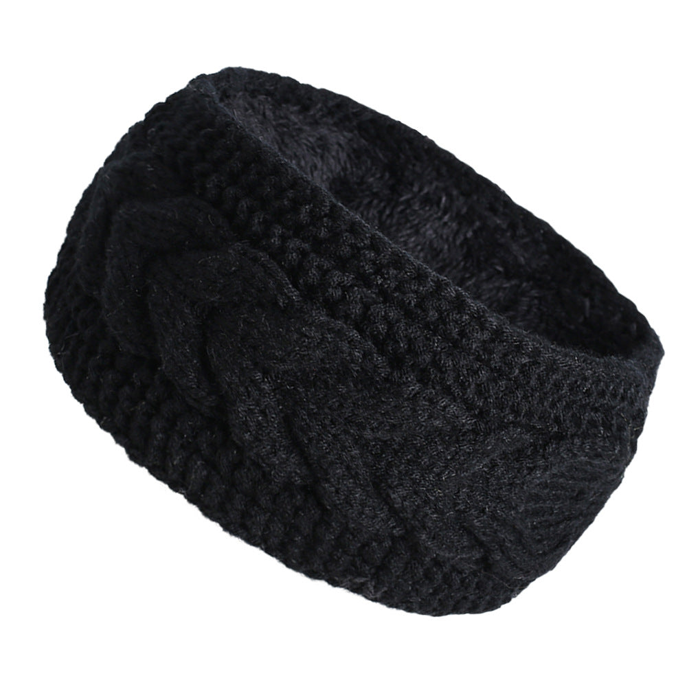 Extra Wide Plush Lined Cable Headband - Black