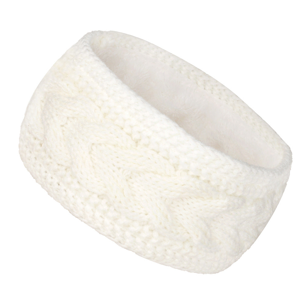 Extra Wide Plush Lined Cable Headband - White