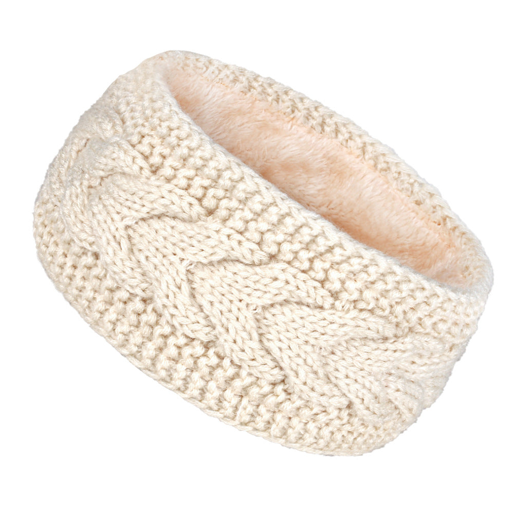Extra Wide Plush Lined Cable Headband - offwhite
