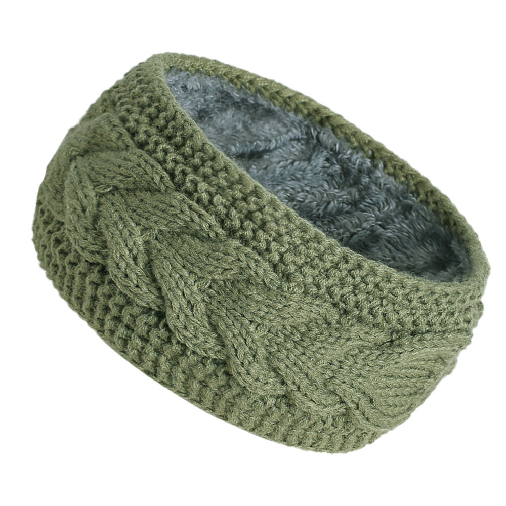 Extra Wide Plush Lined Cable Headband - olive