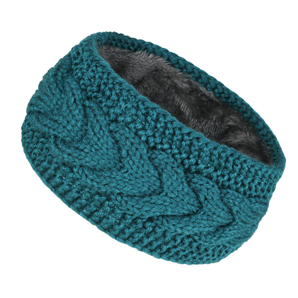 Extra Wide Plush Lined Cable Headband - teal