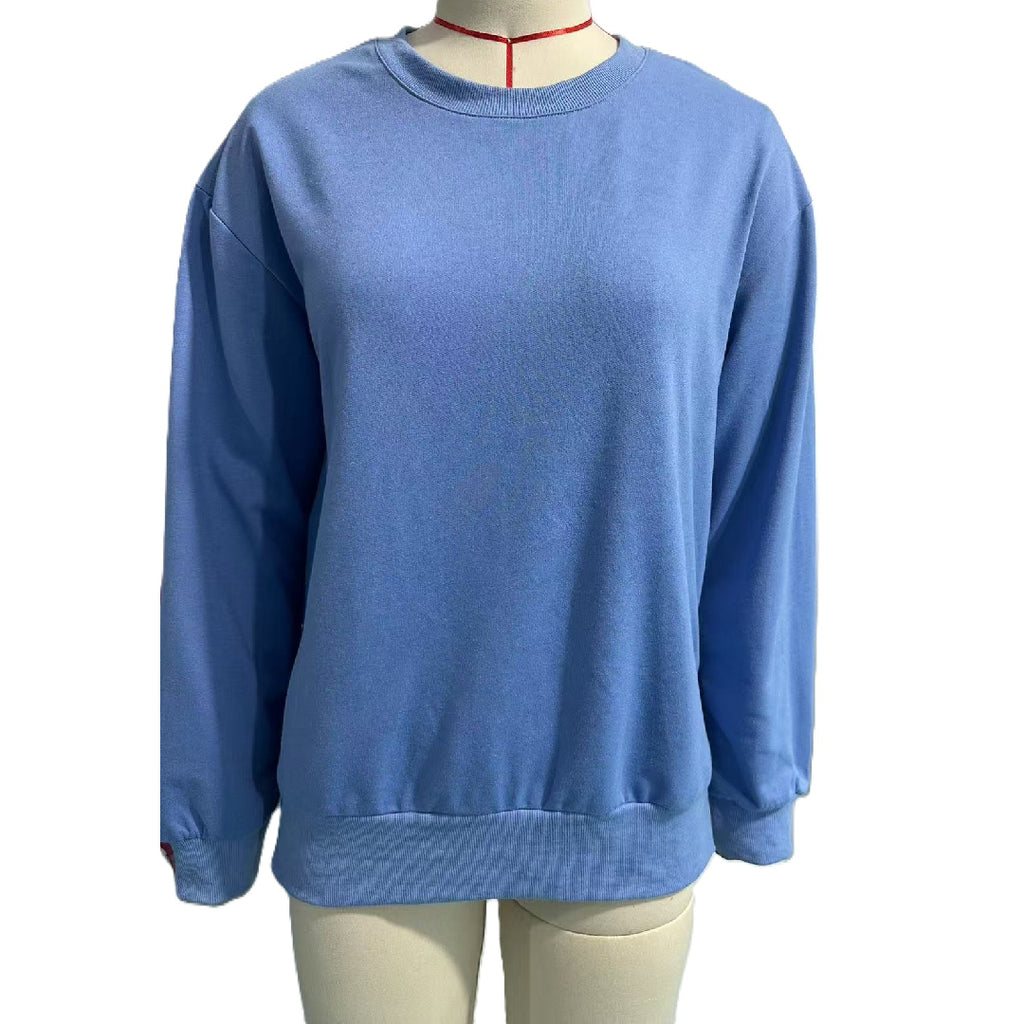 Side Button Split Hem Crewneck Sweatshirt - Blue