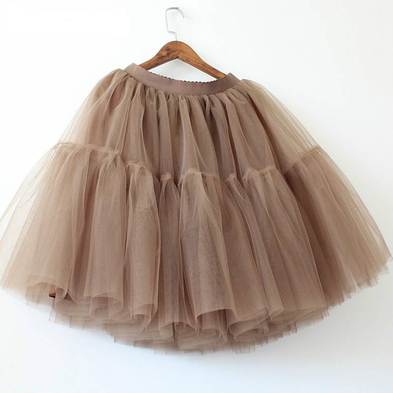 Puffy Tiered Tulle Party Skirt - 23-Khaki