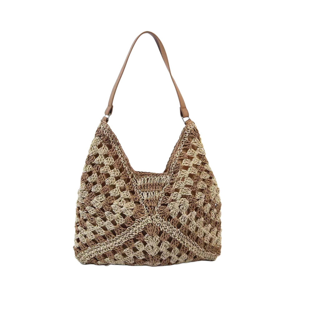Crochet Granny Square Slouchy Tote Bag - Coffee