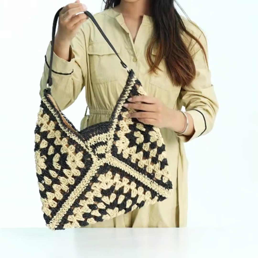 Crochet Granny Square Slouchy Tote Bag - view 1