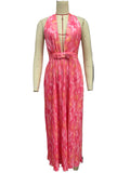 Plunging Halter Backless Maxi Dress - Pink