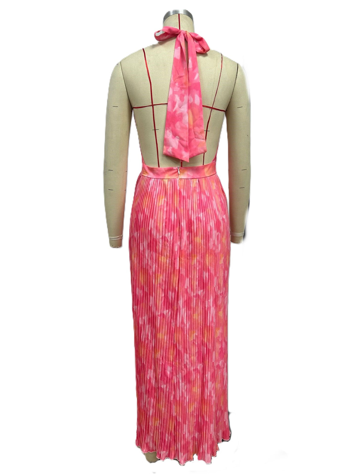 Plunging Halter Backless Maxi Dress - Pink - 1