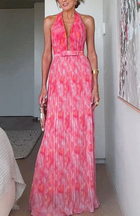 Plunging Halter Backless Maxi Dress - view 1