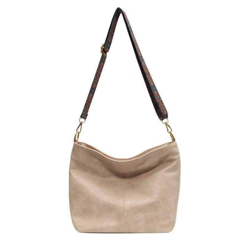 Slouchy Bucket Shoulder Bag with Guitar Strap