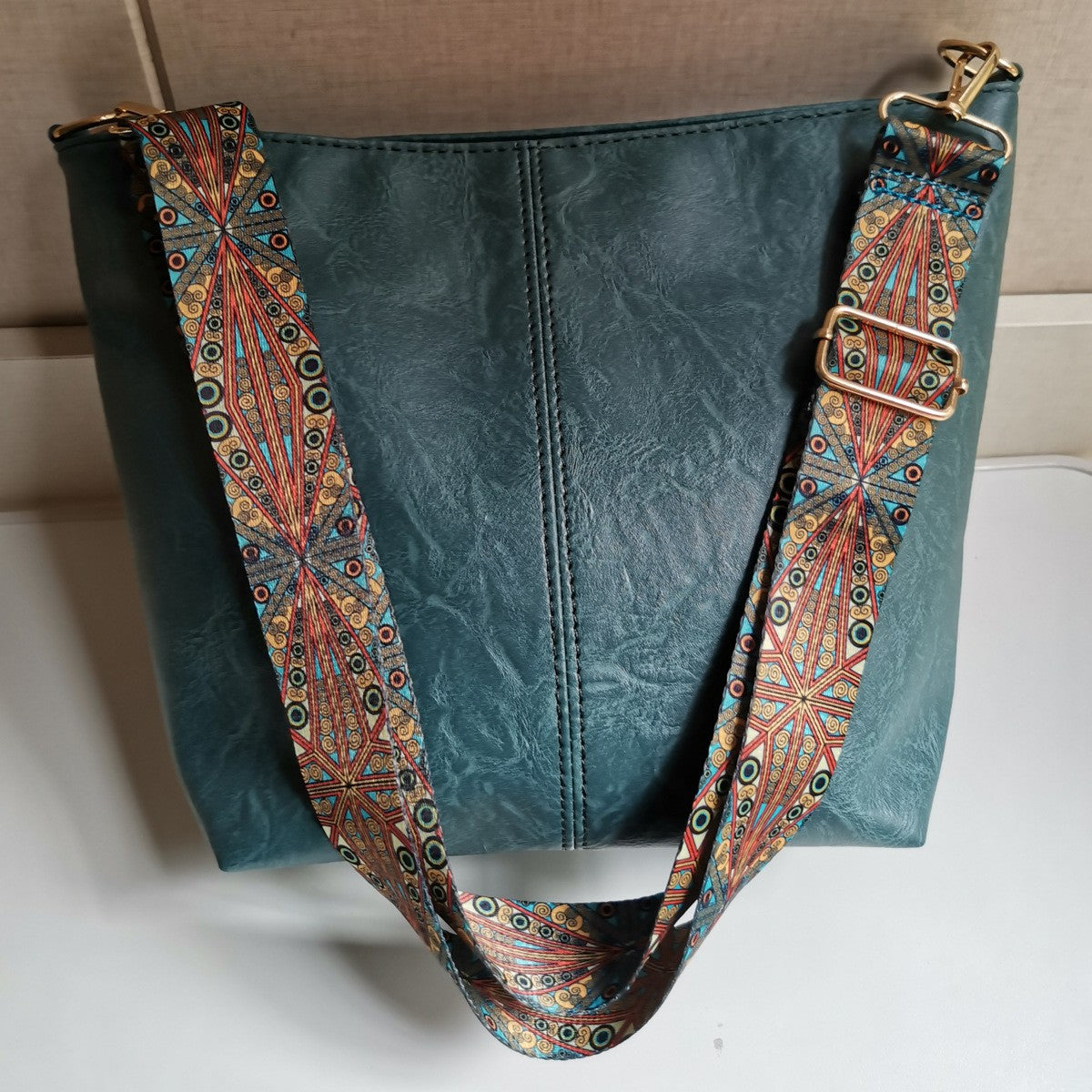 Slouchy Bucket Shoulder Bag with Guitar Strap