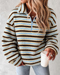 Striped Fleece Half Zip Sweatshirt With Collar - Stripe