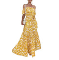 Off Shoulder Ruffle Print Maxi Dress - Yellow