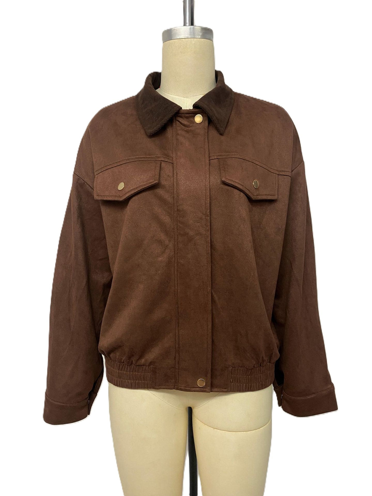 Corduroy Collar Oversized Trucker Coat - Brown - 2