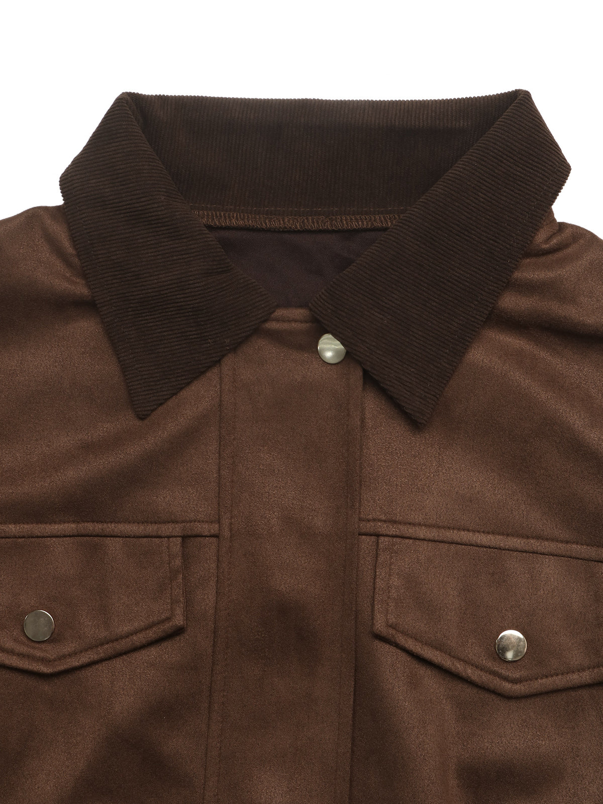 Corduroy Collar Oversized Trucker Coat - Brown - 4